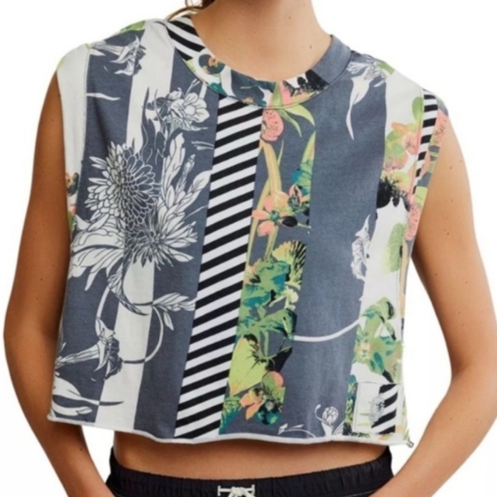 Free People Floral & Stripe Cropped Tank - Multicolor